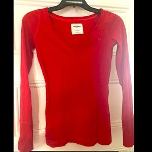 Red V-neck Long Sleeve Abercrombie Shirt